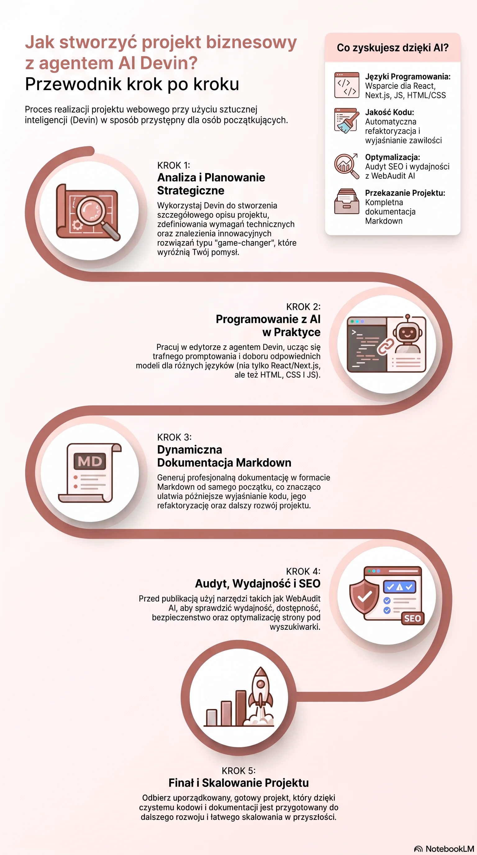 Rozwój projektu biznesowego z pomocą AI - infografika